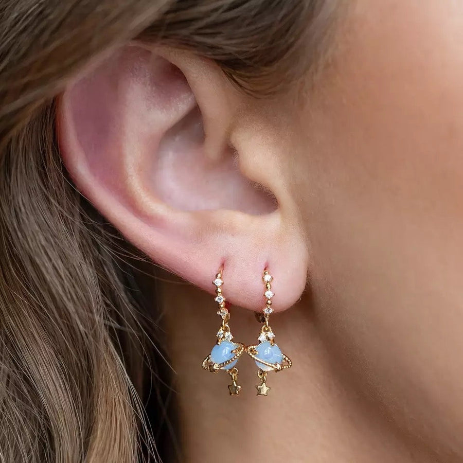 Opal Planet Zircon Hoop Drop Earrings