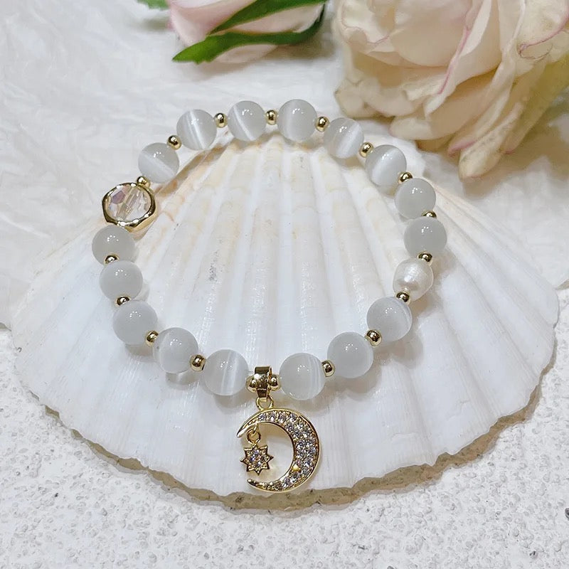 White Pearl Crescent Bracelet