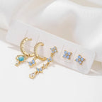 5Pcs Blue Flower Zircon Earrings