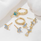 5Pcs Blue Flower Zircon Earrings