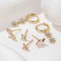5Pcs Peach Flower Zircon Earrings