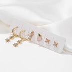 5Pcs Peach Flower Zircon Earrings