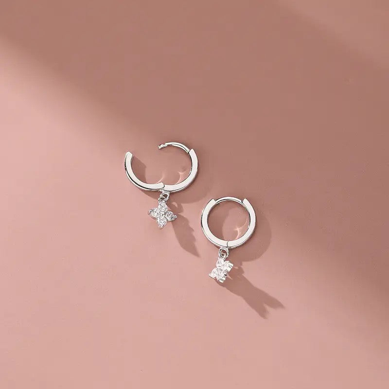 Hoop Zircon Flower Earrings