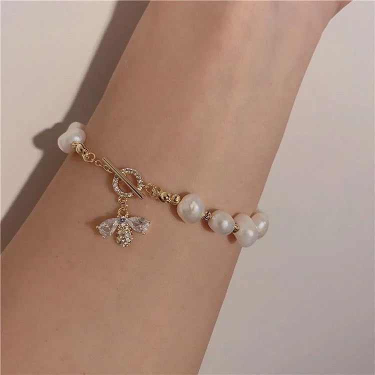 Pearl Zircon Bee Bracelet